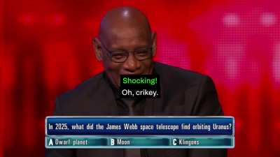 "In 2025, what did the James Webb space telescope find orbiting Uranus?" (from 0:16)