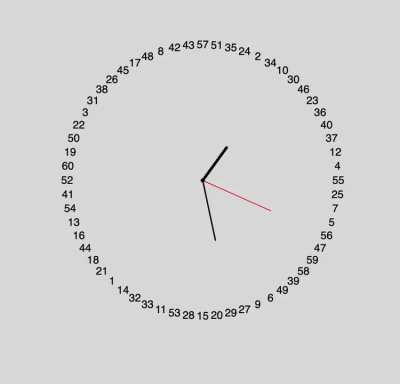 A clock in which the position of the numbers is randomized each second