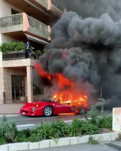 Kind neighbor uses garden hose to try to extinguish Ferrari F40 on fire