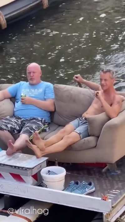 Yeah we use couches to cross the terrible waters of amstedam!