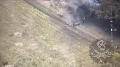 Russian CASEVAC group hit with cluster munitions, followed by an FPV kamikaze drone strike