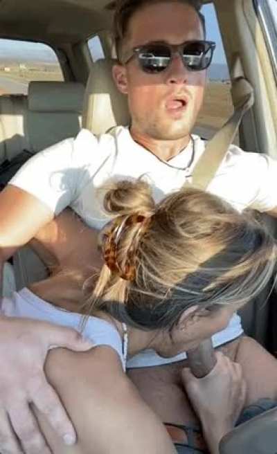Sucking me drive on our road trip.