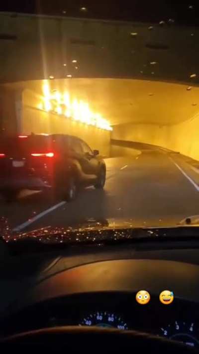 Driver finds a pit in the middle of a road