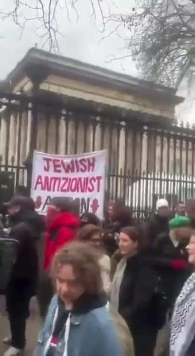 Pro-Palestine demonstrators took the streets outside the British Museum in London yesterday to protest the removal of Palestine from its Middle Eastern exhibits.