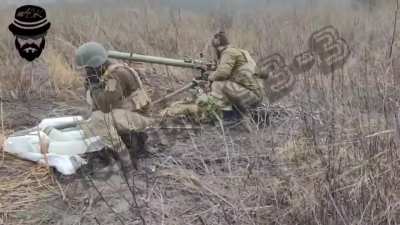 SPG-9 crew from the 93rd Separate Mechanized Brigade fire at Russian positions with the help of a drone, Bohdanivka, Donetsk region. (04/February/2024)