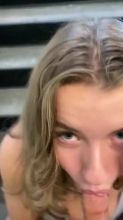 Mia Melano Stairwell Blowjob.