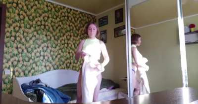 Same hot girl changes pants