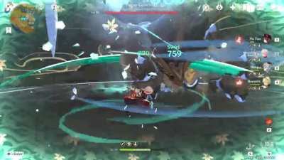 Hu Tao Killing Primo Geovishap with 1 Charged Attack