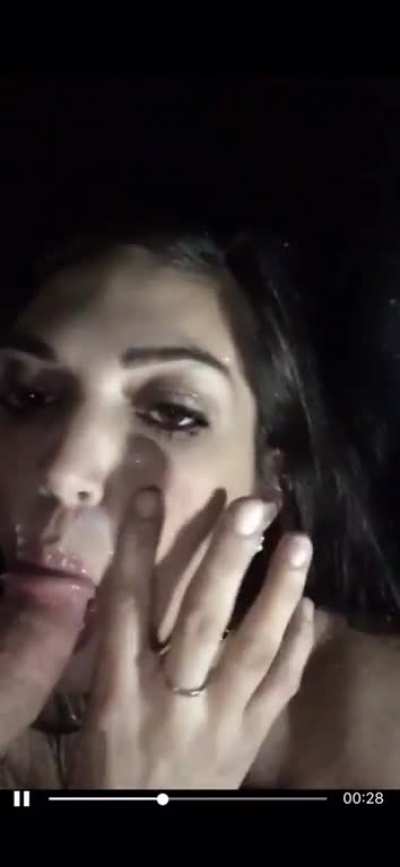 Brunette Facial blowjob