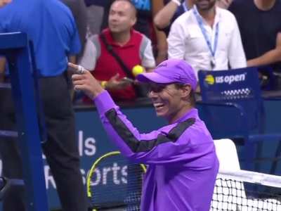 Rafael Nadal shows off his accuracy, hits it right into the broadcast booth 🎯
