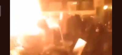 Russians vehicles hit with Molotov cocktails, trying to pass through barricades in Ukraine