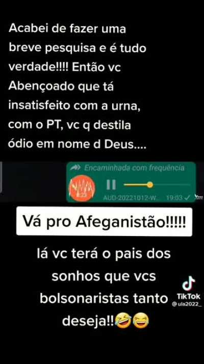 Se Lula ganhar bolsonaristas deveriam ir para o Afeganist&atilde;o! 😂😂