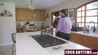 The Kitchen Where Stepdad Fucks Mom and Daughter