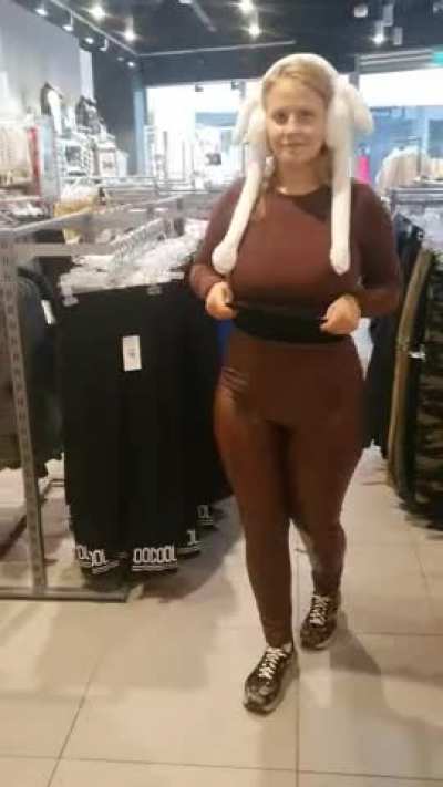 As you can see for yourself, in this store, showing those huge boobs of mine, I was a little embarrassed, but more amused.