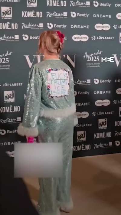 Influencer Christina Fraas displayed to media, using the back of her outfit to broadcast her statement on the VIXEN Awards 2025 red carpet in Oslo: &ldquo;F--- Trump, f--- ICE and f--- Israel,&rdquo; and said influencers need to speak out on global issues rather than