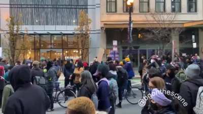Crowd chants "the only solution is Communist revolution" at Chicago's protest against the Rittenhouse verdict.
