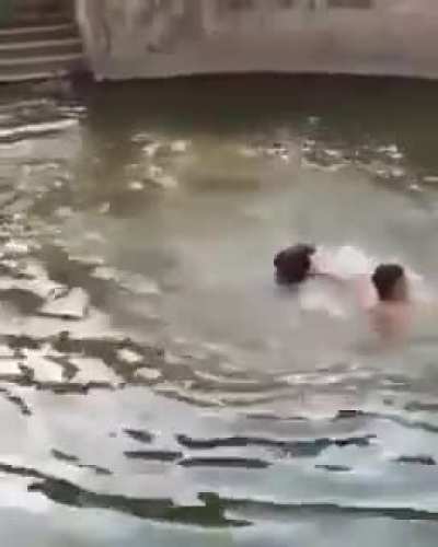 Human pretends to be drowning to see if his doggo would save him