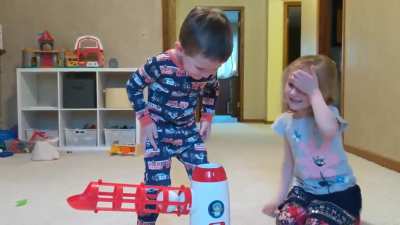 Grandparents bought the kids a pitching machine. Took the kids 5 minutes to find a better use for it.