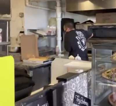 Fighting a pizza
