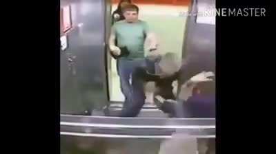 3 guys getting beaten up by a russian in an elevator