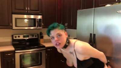 I&rsquo;m a slave girl in stockings and that big toy in my butt hurts. 