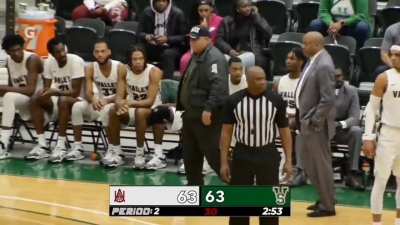Cheerleader claims basketball player made accidental contact with her so she decides to walk onto the court and start a physical fight with him to the point where they have to call security.