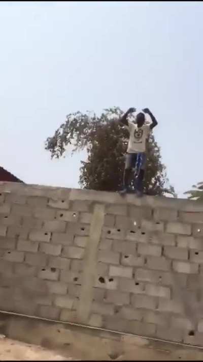 Putting on a show for his friends