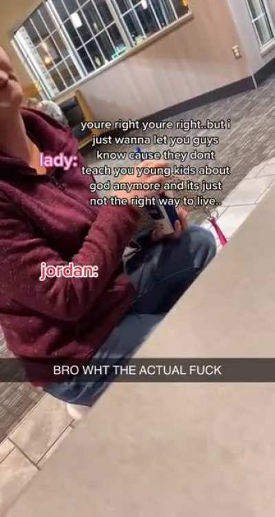 Christian woman assumes two kids are on a date at restaurant and tries to convert them.