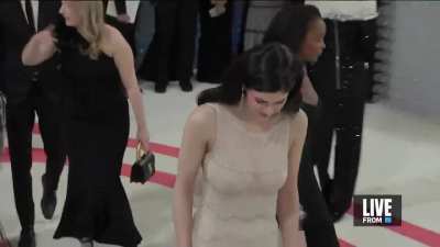 Alexandra Daddario semi-sheer dress GIF (2023 Met Gala)