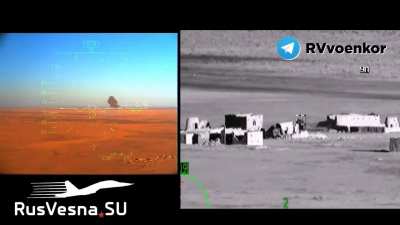 Archival footage of a Ka-52 "Alligator" hitting ISIS militants and their vehicle with a "Vikhr" ATGM in the Syrian Desert, March 17th 2022