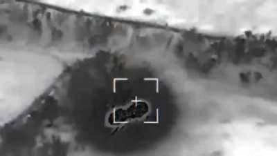 Drone footage provided by the Ukrainian 25th Airborne Brigade shows the attack on a Russian 2S7 "Pion" self-propelled 203 mm cannon using long-range loitering munitions. 