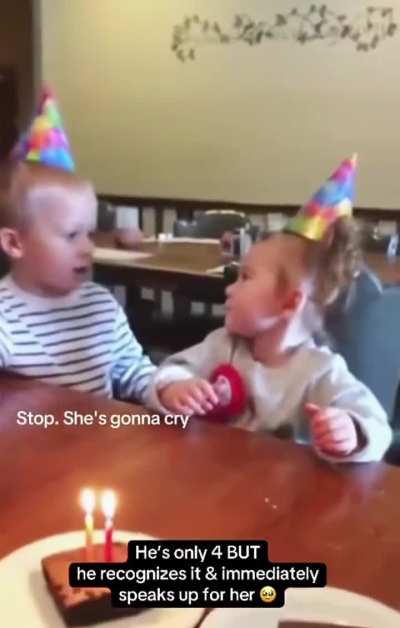 Big brother takes charge of situation when he notices his sister becoming emotional