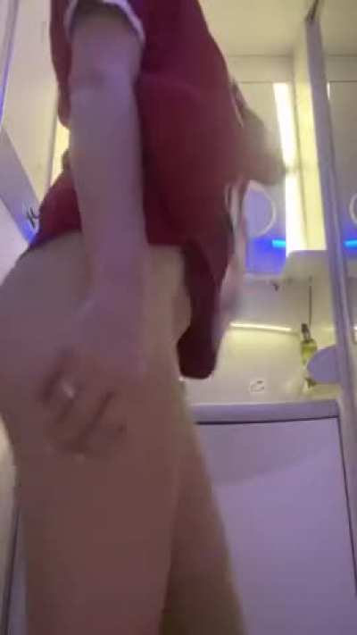 Flight attendant with butt plug in airplane