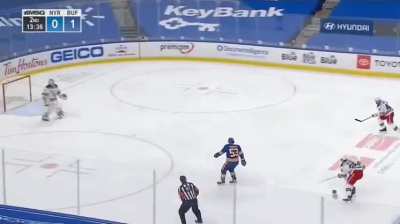 Jeff Skinner on a breakaway without his stick