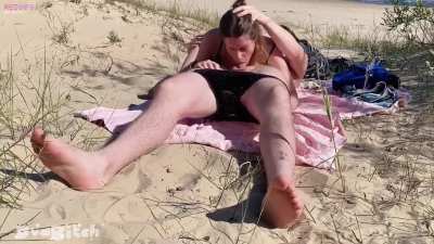 Face fucked and swallowed cum at the beach while people walk behind us