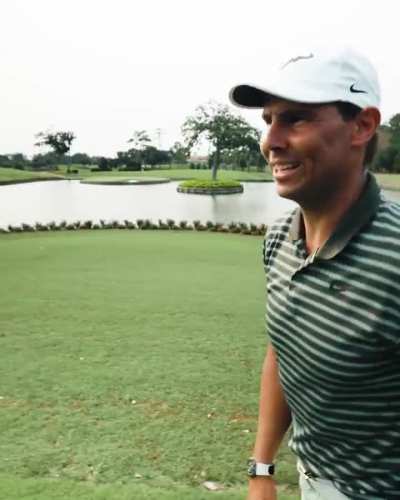 Nadal&rsquo;s golf swing is like his trying to rip a backhand down the line