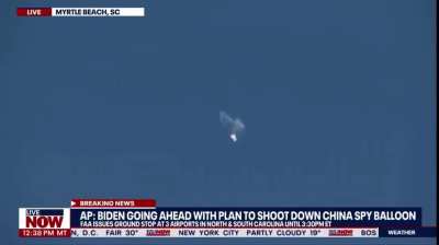Chinese spy balloon just shot down off the coast of the Carolinas