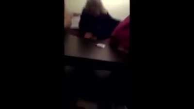 Idiot beats his head through a table