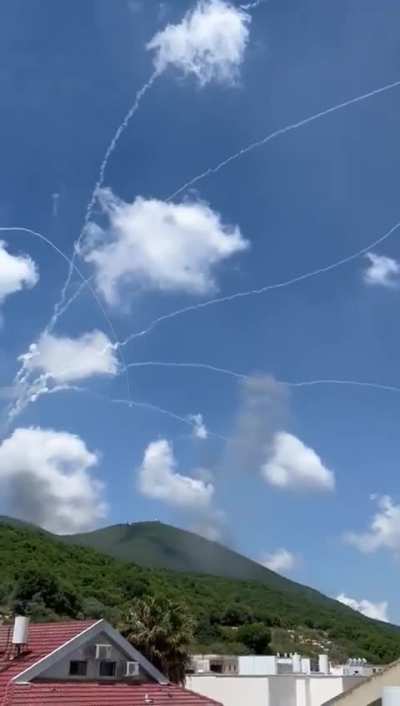 Another video of Iron Dome intercepting Hezbollah barrage on Mount Meron(attempting to target a sensitive airforce base on top of the mountain)
