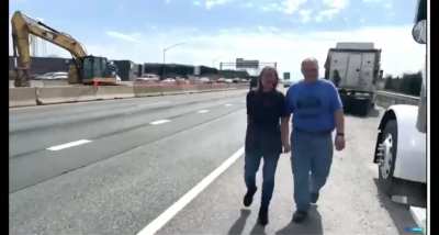 this morning truckers deliberately blocked a tesla on the freeway in a failed attempt to make a citizen's arrest