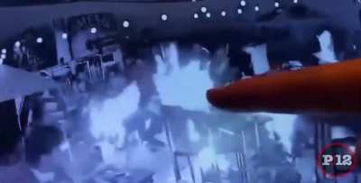 Explosion: a jerrycan full of alcohol + a table topper with fire