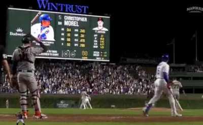 Alternate angle of Christopher Morel&acute;s bat flip