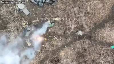 One of the best drone drops - Causes a gnarly munitions cookoff right onto several Russians - Looks like they packed something a lil xttra in this..