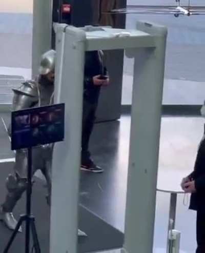 Russian knight attempts to board a plane
