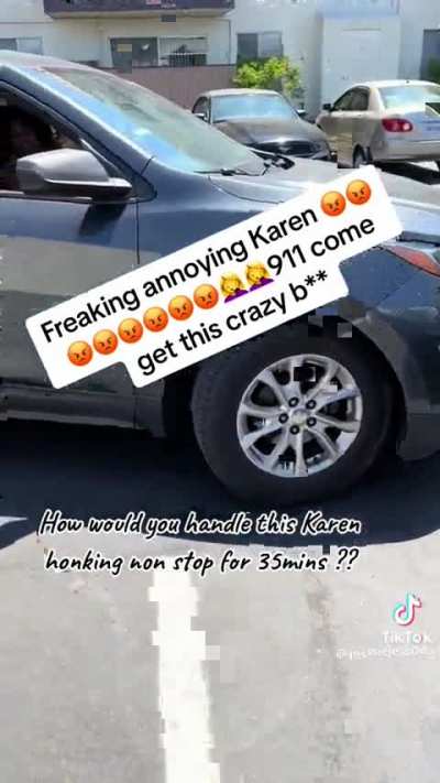 Lady honks horn for 35 mins because someone&rsquo;s in her spot. Other resident goes off &ldquo;There&rsquo;s babies asleep!&rdquo; Horn lady: &ldquo;I don&rsquo;t give a FUCK!&rdquo; *sorry about the obnoxious TT graphics and loudness*