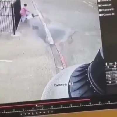 Bratty kid makes his poor mom fall into a puddle!