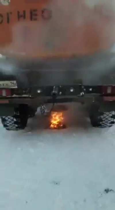 Temperature -55C. It is written on the truck - "flammable", so no one smokes nearby.