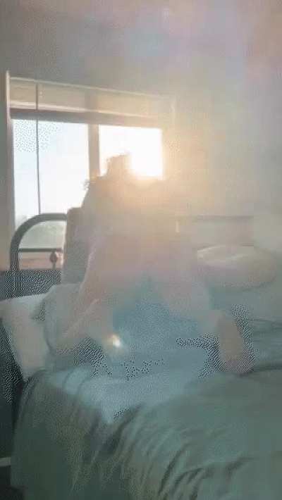 My cute pussy peeking out while bending over in the sunlight