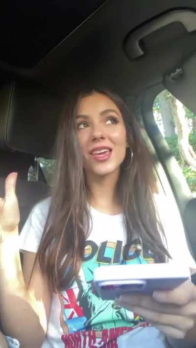 In her car