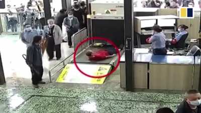 Drunk man goes through luggage scanner to skip queue